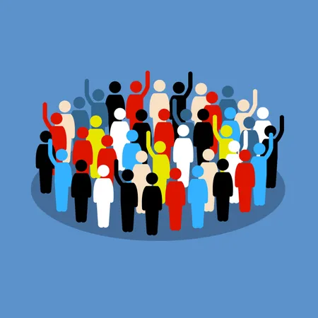 People in the crowd raising hand to show support and vote Illustration