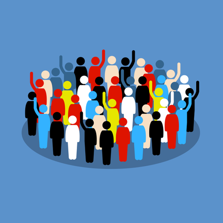 People in the crowd raising hand to show support and vote  Illustration