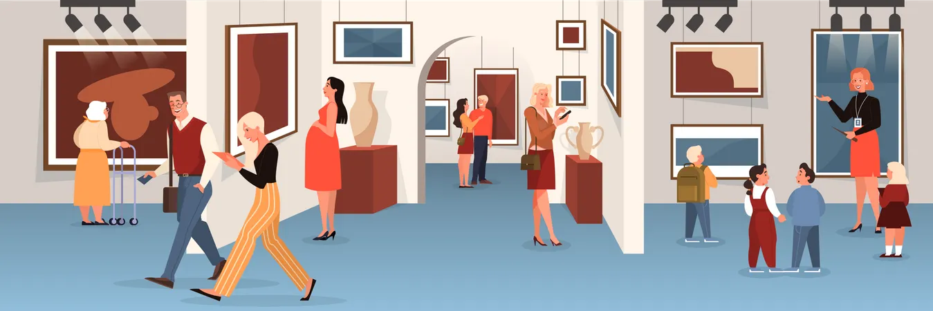People in the museum Illustration