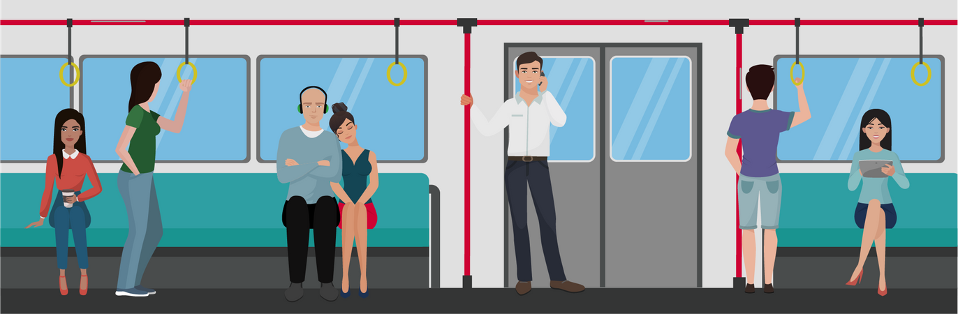 People In Train Illustration