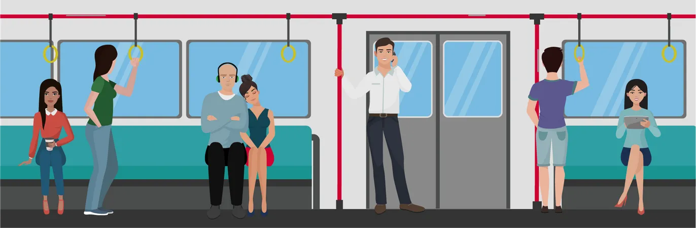 People In Train Illustration
