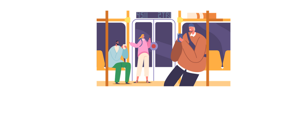 People in Underground Train Illustration
