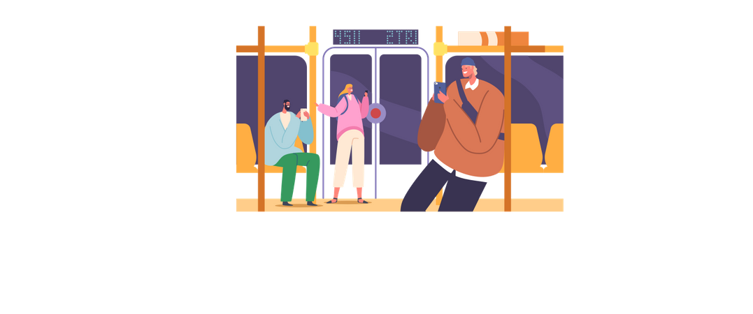 People in Underground Train  Illustration