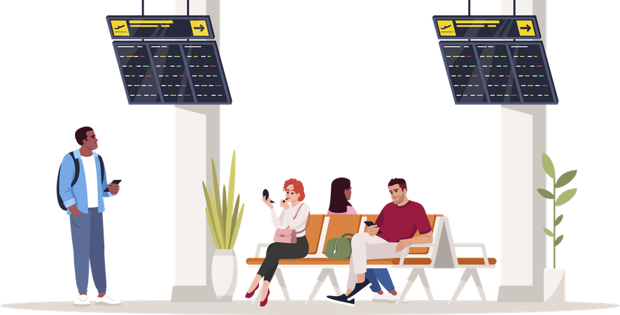 People in waiting area at airport Illustration