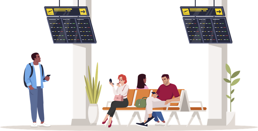 People in waiting area at airport  Illustration