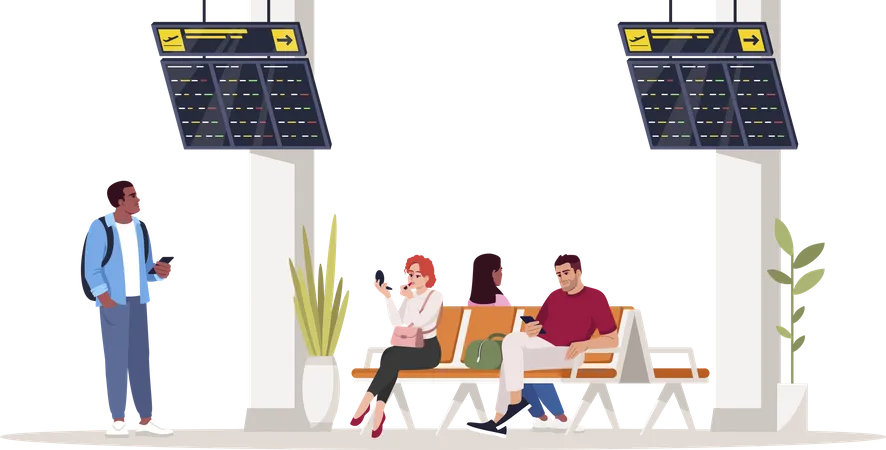 People in waiting area at airport  Illustration