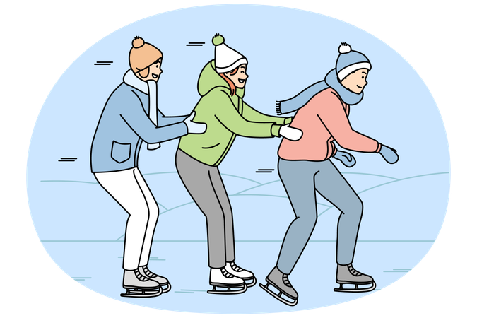 People in warm clothes and skating outside  Illustration