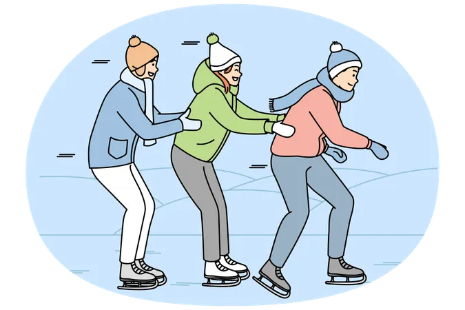 People in warm clothes and skating outside  Illustration