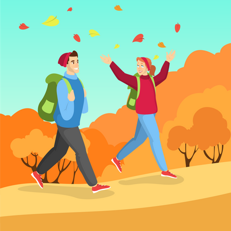 People in warm clothes walking in the park Illustration