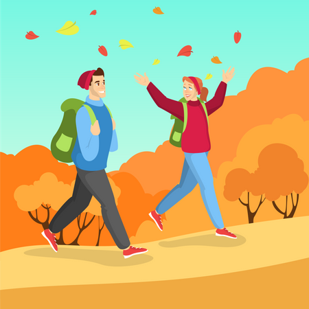 People in warm clothes walking in the park  Illustration