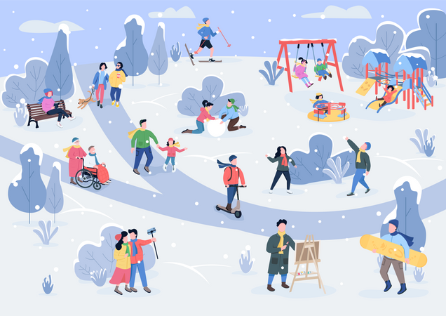 People in winter park  Illustration