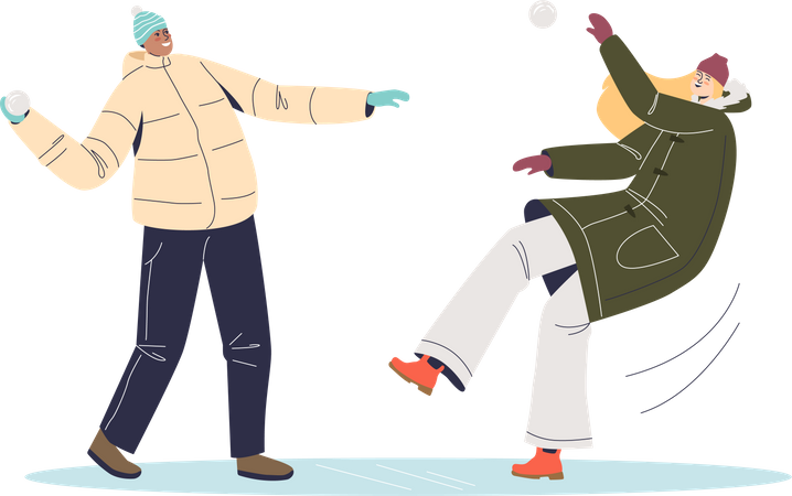 People in winter playing with snowballs Illustration
