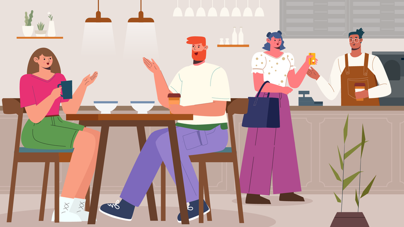 People inside cafe  Illustration