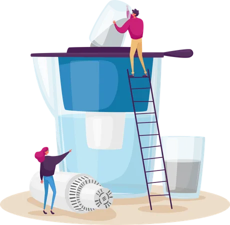 People installing membrane for water purification Illustration