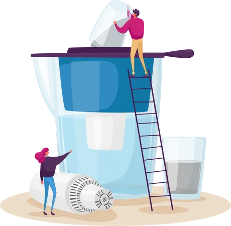 People installing membrane for water purification  Illustration