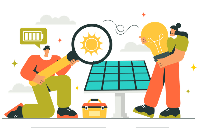 People installing solar panel system  Illustration