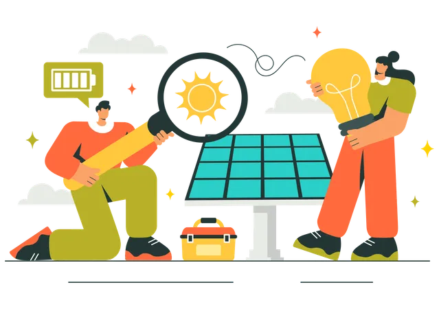 People installing solar panel system  Illustration