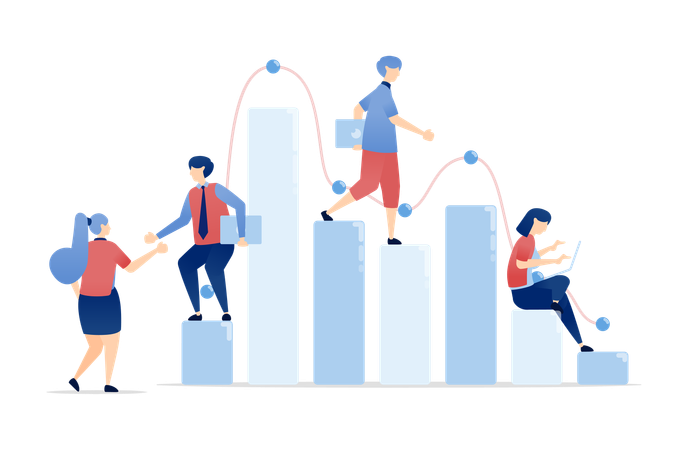 People Interacting on Bar Charts  Illustration