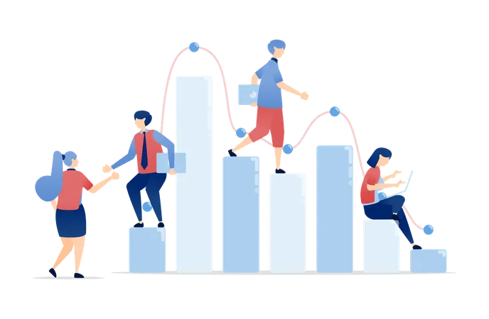 People Interacting on Bar Charts  Illustration