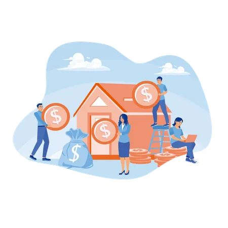 People invest money to buy houses  Illustration