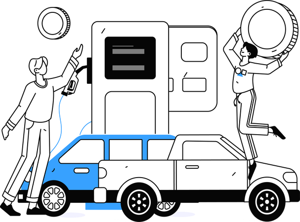 People investing in petrol pump busines  Illustration