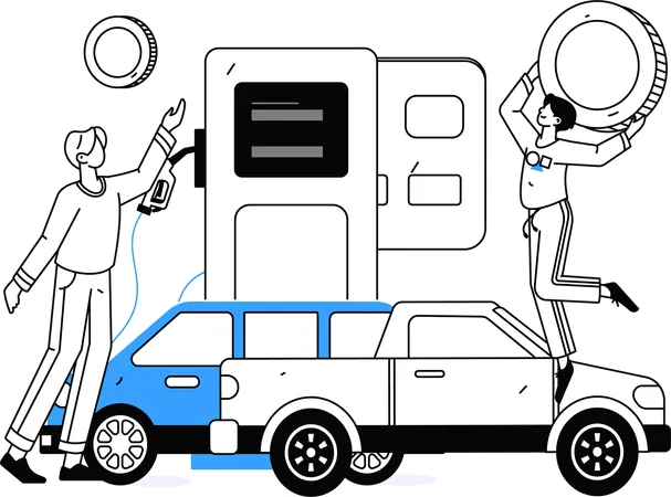 People investing in petrol pump busines  Illustration