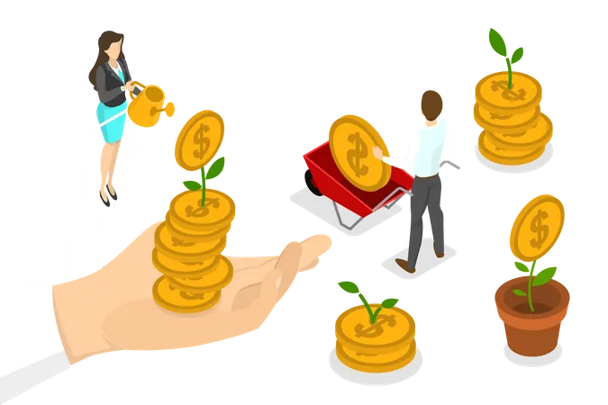 Money Investment Concept Banner People Invest Cash In Business And Gain Profit Later Isolated Vector Isometric Illustration Illustration