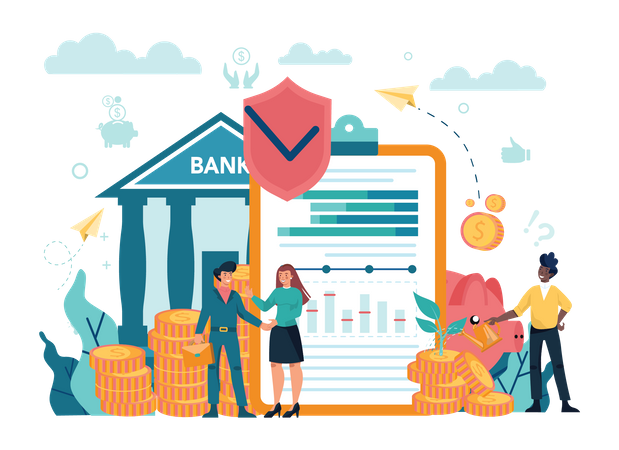 People investing money in bank Illustration
