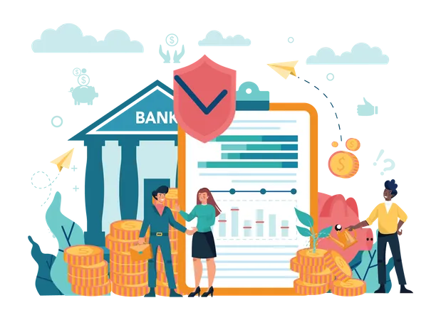 People investing money in bank Illustration