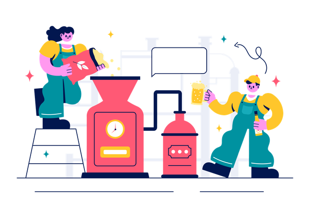 People involved with Beer Brewing Process  Illustration
