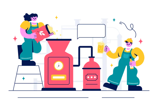 People involved with Beer Brewing Process  Illustration