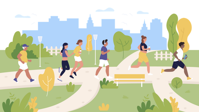 People jogging in park  Illustration