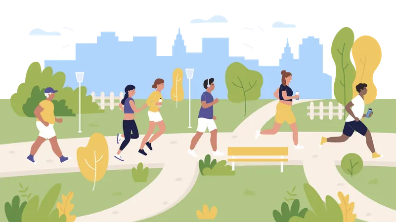 People jogging in park  Illustration
