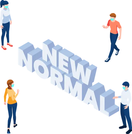 Flat 3 D Isometric People Keep Distance In Public Society With New Normal Text New Normal And Social Distancing For Preventing COVID 19 Coronavirus Infection Concept Illustration