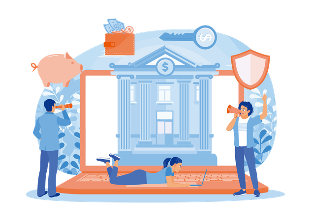 People Keep Money In Banks Safely  Illustration