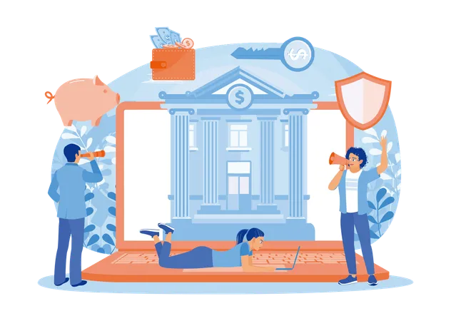 People Keep Money In Banks Safely  Illustration