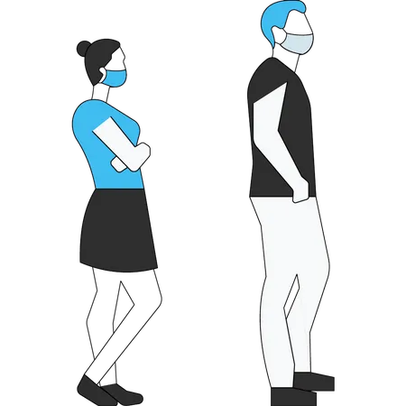 Girl And Boy Stand In A Safe Distance Illustration