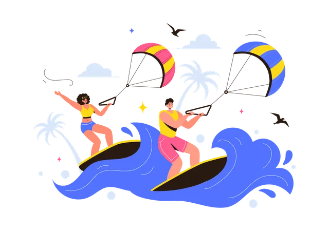 People Kitesurfing  Illustration