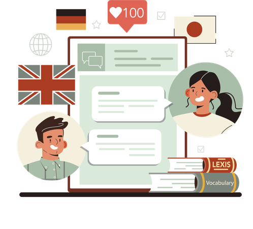 People learn from English language translation application  Illustration