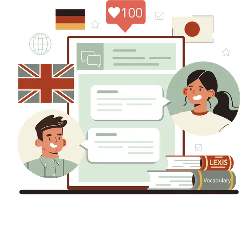 People learn from English language translation application  Illustration