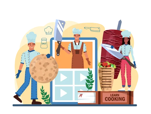 People learning cooking from website  Illustration