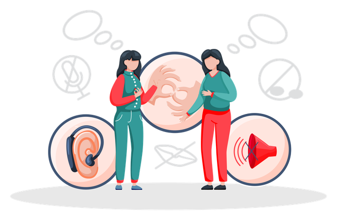 外国の手話を学ぶ人々  イラスト