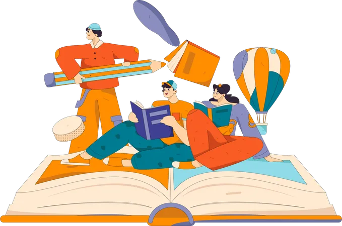 People learning reading process  Illustration