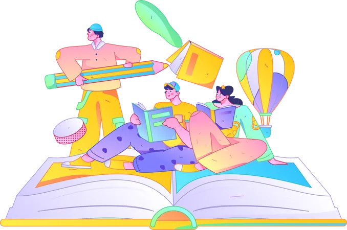 People learning reading process  Illustration