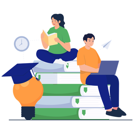 People Learning Together with Books  Illustration