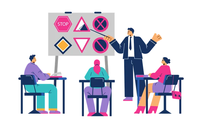 People learning traffic rules at Driving school  Illustration
