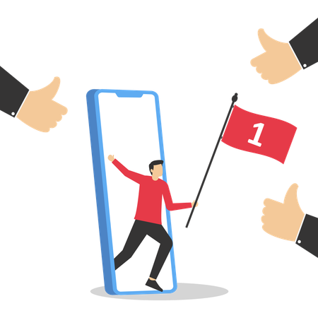 People like and give a thumbs who holding number one flag of victory  Illustration