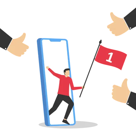 People like and give a thumbs who holding number one flag of victory  Illustration