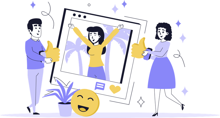 ソーシャルメディアの投稿に「いいね！」する人々  イラスト
