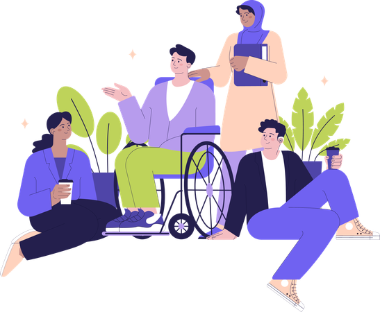 People listening handicapped man  Illustration